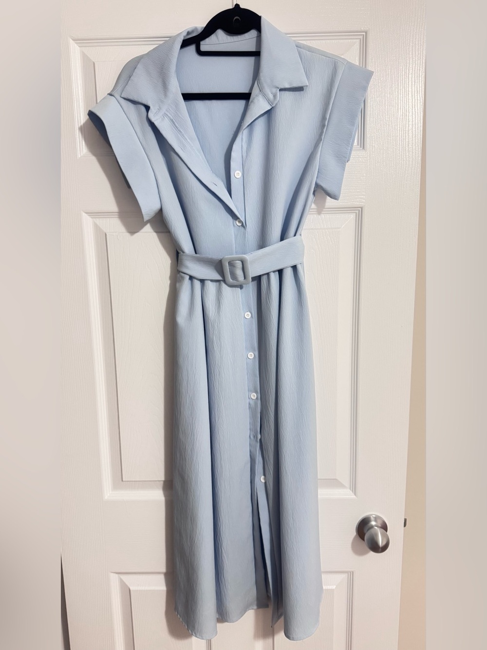 SHEIN Light Blue Button-Front Maxi Shirt Dress with Belt